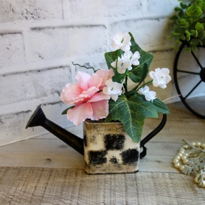 Vintage Checked Watering Can Florals French Country Decor