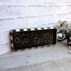 Checked Gallery Tray and Vanity Plinth with Gilded Scrollwork Accent