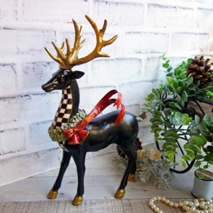 Checked Reindeer Checked Mantle Decor