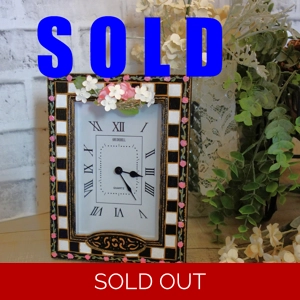 Courtly Clock Black and White Checks with Pink Roses Clock Decor Checked Whimsy