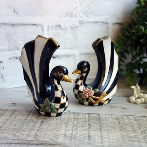 Checked Swans Salt and Pepper Shakers Courtly Decor