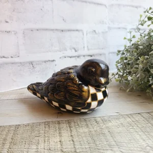 Checked Songbird Figurine with Secret Compartment Right Facing