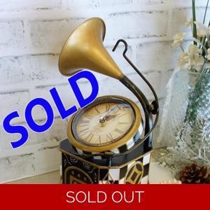 Courtly Phonograph Checked Clock NWT Hand Painted Black and White Checks Clock