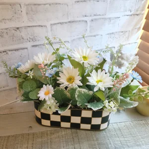 Checked Centerpiece Daisy Floral Arrangement
