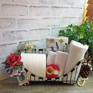 Checked Towel Basket French Country Decor