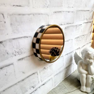 Checked Mirror Riser Petite 5” Round Courtly Accent