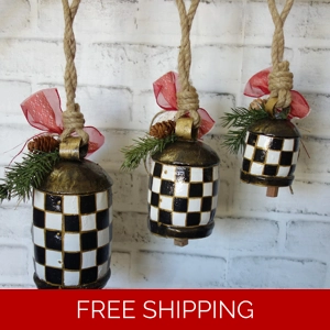 Large Checked Christmas Bells Set of 3