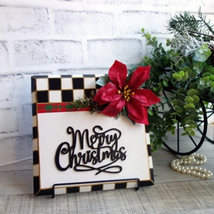 Checked Merry Christmas Sign and Easel