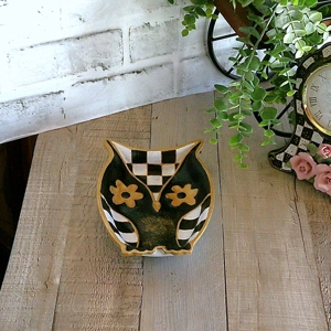 Elegant Checks Owl Decor Decorative Dish