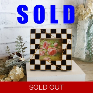 Hand Painted Checks Vintage Frame Courtly Picture Frame Pink Rose Checked Decor