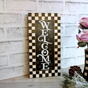 Rustic Checked Welcome Sign 12 in.