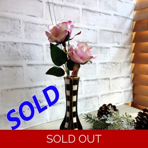 Checked Vase with Lavender Rose Florals