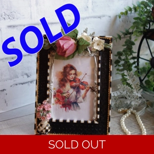 Courtly Vintage Checks Picture Frame Hand Painted Black White Checked Picture