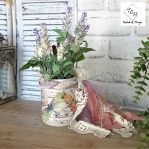 Shabby Chic Dragonfly Jar Vase Lavender Flower Arrangement