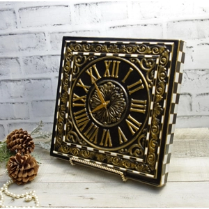 Large Checked Scrollwork Mantle Clock