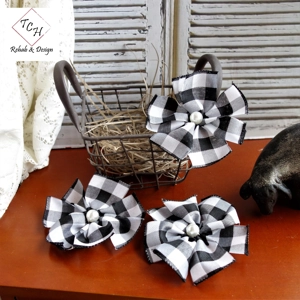 Black and White Buffalo Plaid Flower Accents Farmhouse Decor