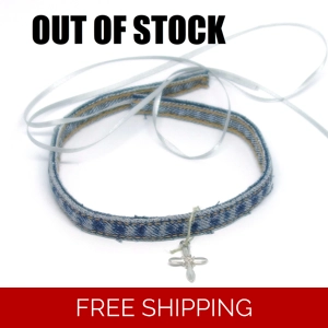 Free Cross Denim Choker Necklace