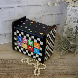 Hand Painted Whimsy Box Vintage Checks Decor