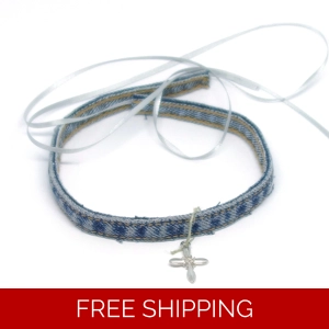 Free Cross Denim Choker Necklace