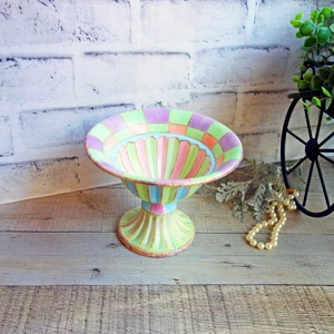 Vintage Mackenzie Inspired Pastel Checked Compote Caddy