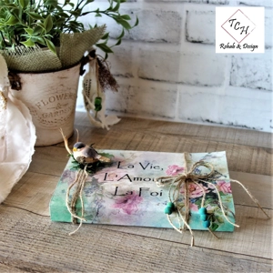 Pink and Green Shabby Chic Book Decor with Songbird