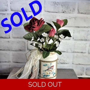 Shabby Chic Songbird Jar Vase Vintage Rose Decor