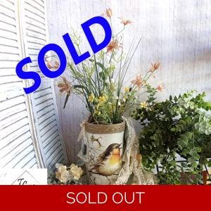 Vintage Songbird Vase Wildflower Arrangement