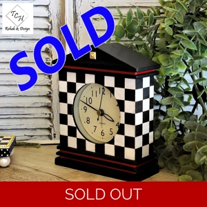 Whimsical Checks Clock Vintage Black and White Clock