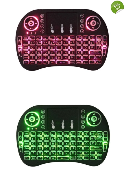 2.4gHz - Backlit Mini Wireless Handheld Keyboard Mouse Touchpad Black - 7 color