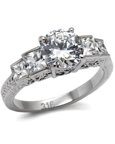 Ring_High polished (no plating) Stainless Steel Ring with AAA Grade CZ in Clear