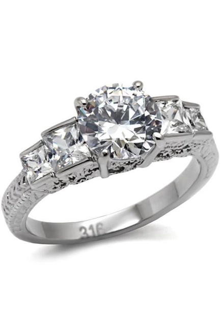 Ring_High polished (no plating) Stainless Steel Ring with AAA Grade CZ in Clear