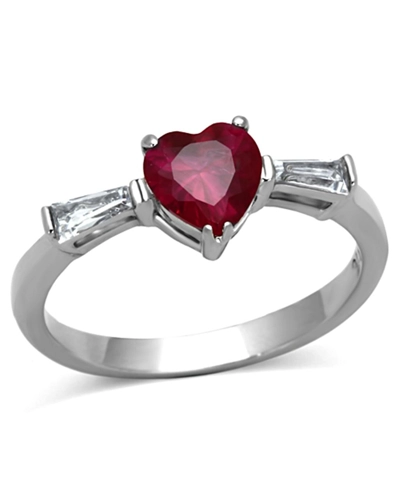 High polished (no plating) Stainless Steel Ring with AAA Grade CZ in Ruby