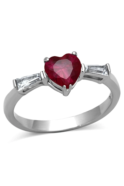High polished (no plating) Stainless Steel Ring with AAA Grade CZ in Ruby