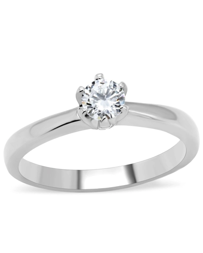 High polished (no plating) Stainless Steel Ring with AAA Grade CZ in Clear