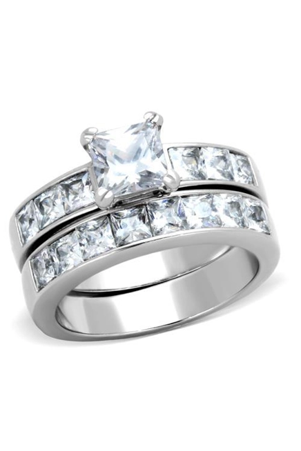 High polished (no plating) Stainless Steel Ring with AAA Grade CZ in Clear