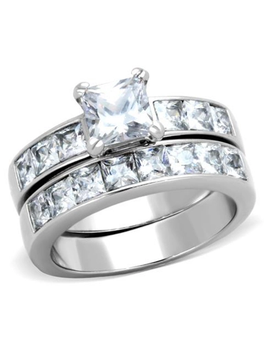 High polished (no plating) Stainless Steel Ring with AAA Grade CZ in Clear