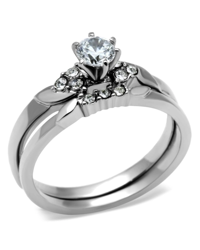 High polished (no plating) Stainless Steel Ring with AAA Grade CZ in Clear