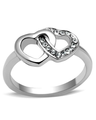 Two Hearted High Polished no plating stainless steel ring top grade crystal