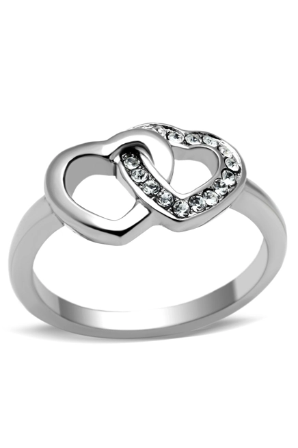 Two Hearted High Polished no plating stainless steel ring top grade crystal
