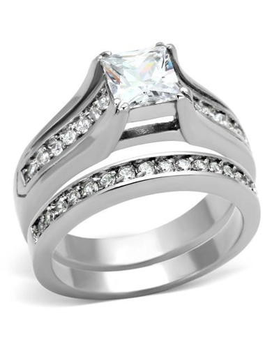 High polished (no plating) Stainless Steel Ring with AAA Grade CZ in Clear