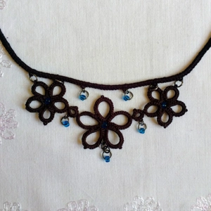 Tatted Black Flower Necklace