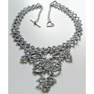 Grey Lace Beaded Necklace