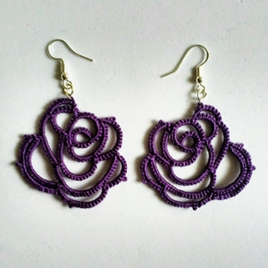 Tatted Purple Rose Earrings