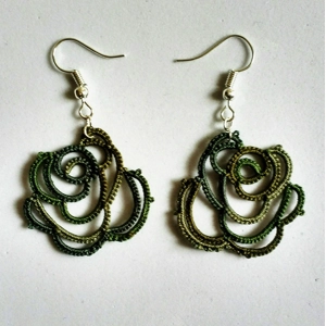Tatted Green Rose Earrings