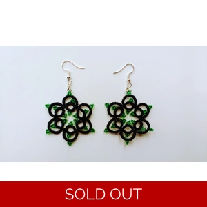 Black Earrings with Green Beads