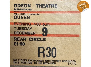 Queen - RARE 1975 Birmingham Odeon Ticket Stub December 9th