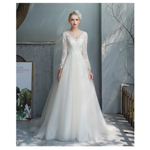 French Handmade Long Sleeve A-line Wedding Dress