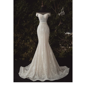 Spring/Summer Full Beaded Off-Shoulder Mermaid Wedding Dress