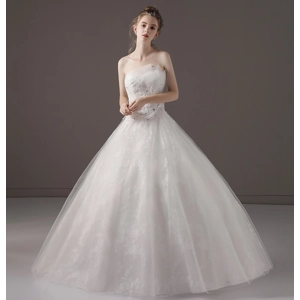 French Floral Summer Tube Top White A-Line Wedding Dress