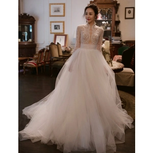 Long-sleeved Beaded French Princess Dream Wedding Dress